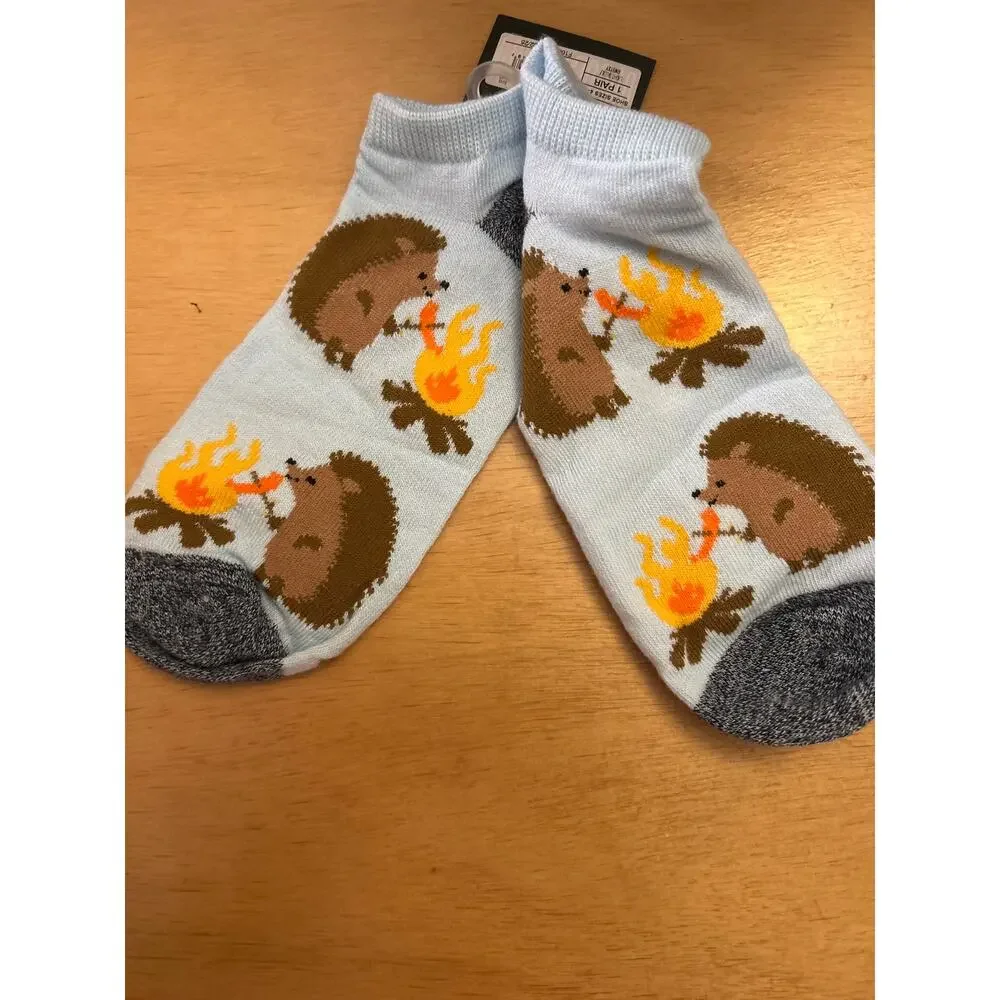 New Womens 2 Pairs Hello Socks! Porcupine Cat Print low cut socks shoe size 4-10